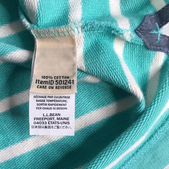 L.L.Bean Rugby Pullover Womens Large Green White Striped Henley Long Sleeve Top - Picture 7 of 16